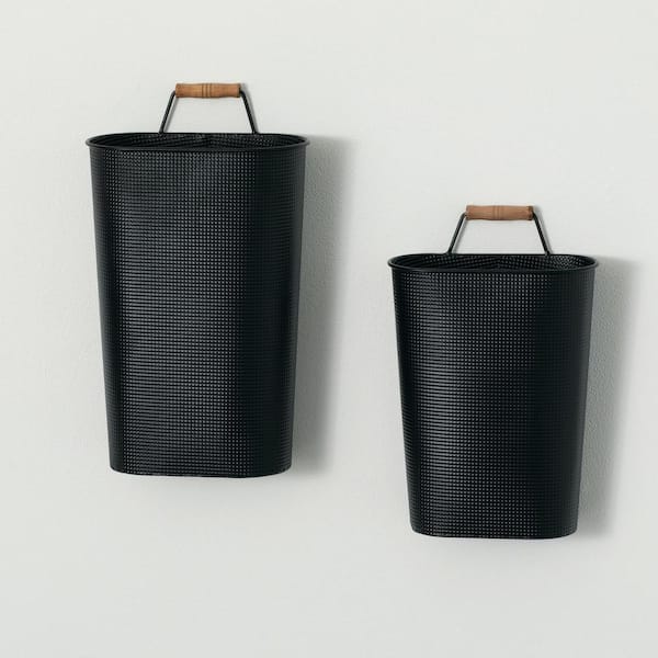SULLIVANS Black 10.75 in. x 18.25 in. and 10 in. x 15.25 in. Embossed Metal Hanging Decorative Basket Set of 2