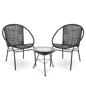 Java Black 3-Piece Faux Rattan Patio Conversation Seating Set