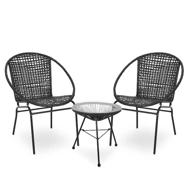 Java Black 3-Piece Faux Rattan Outdoor Patio Conversation Seating Set