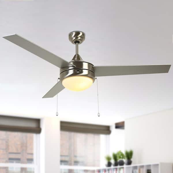 51.1 in. Brushed Nickel Downrod Mount Standard Ceiling Fan with Light Kit Included 3-Speed Flush Mount Reversible Motor