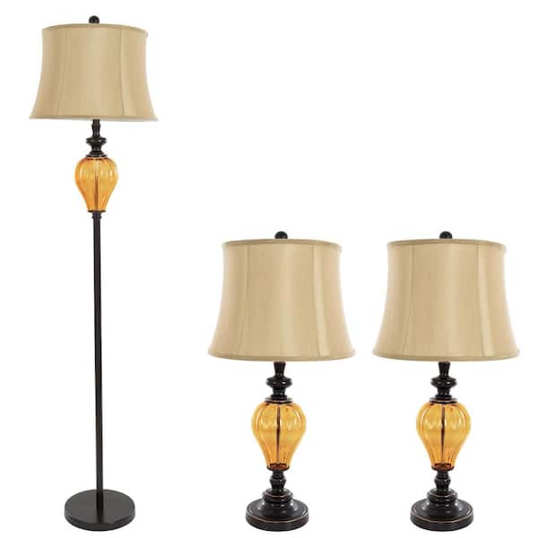 Lavish Home 65 in. Amber Glass Lamp Set (3-Piece)