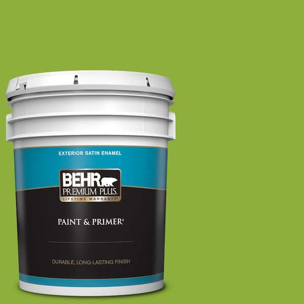 BEHR PREMIUM PLUS 5 gal. #420B-6 New Green Satin Enamel Exterior Paint & Primer