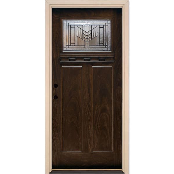 Feather River Doors 37.5 in. x 81.625 in. Phoenix Patina Craftsman Stained Chestnut Mahogany Right-Hand Fiberglass Prehung Front Door