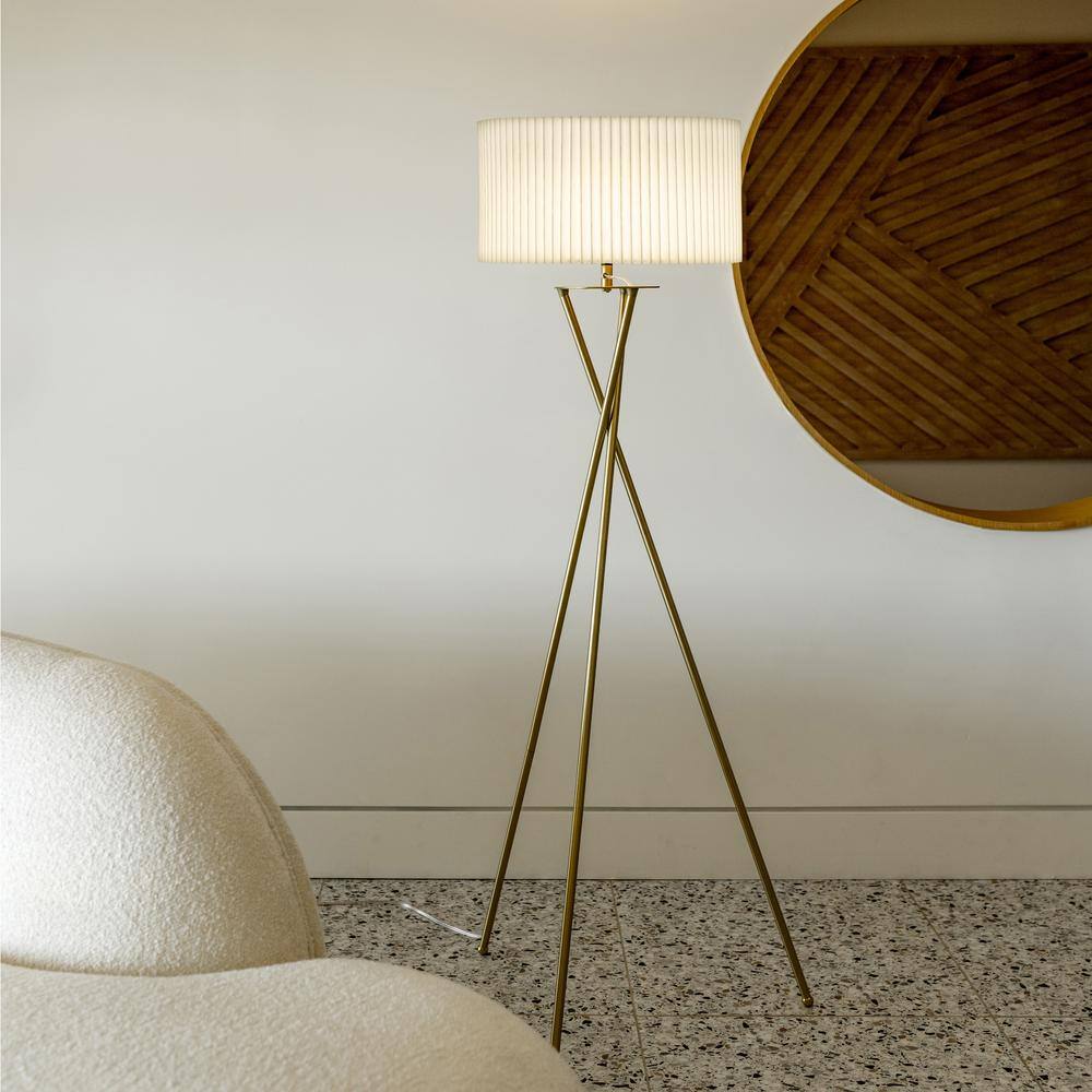 Jaxon 60" Brass Tripod Floor Lamp with Pleated Shade