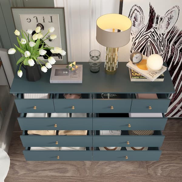 blue dresser with gold hardware Navy Lacquered Drexel Dresser – Lucketts Store main image 0