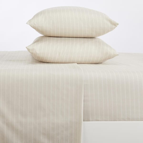 FRESHFOLDS Super Soft 4-Piece Taupe Microfiber Full Striped Sheet Set
