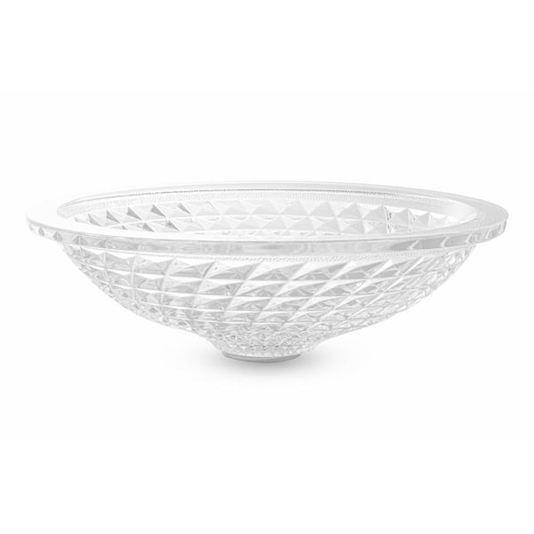 Siavonce 17.59 in. L Crystalline Clear Frosted Solid Surface Crystal Oval Bowl Bathroom Vessel Sink with Salver