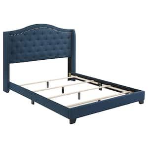 Sonoma Blue Wood Frame Queen Panel Bed with Nail head Trim