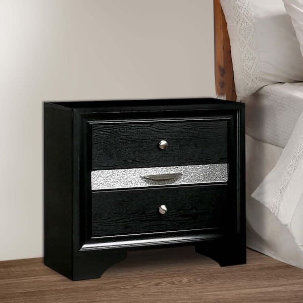 Benjara Black 2-Drawer 26 in. Wooden Nightstand