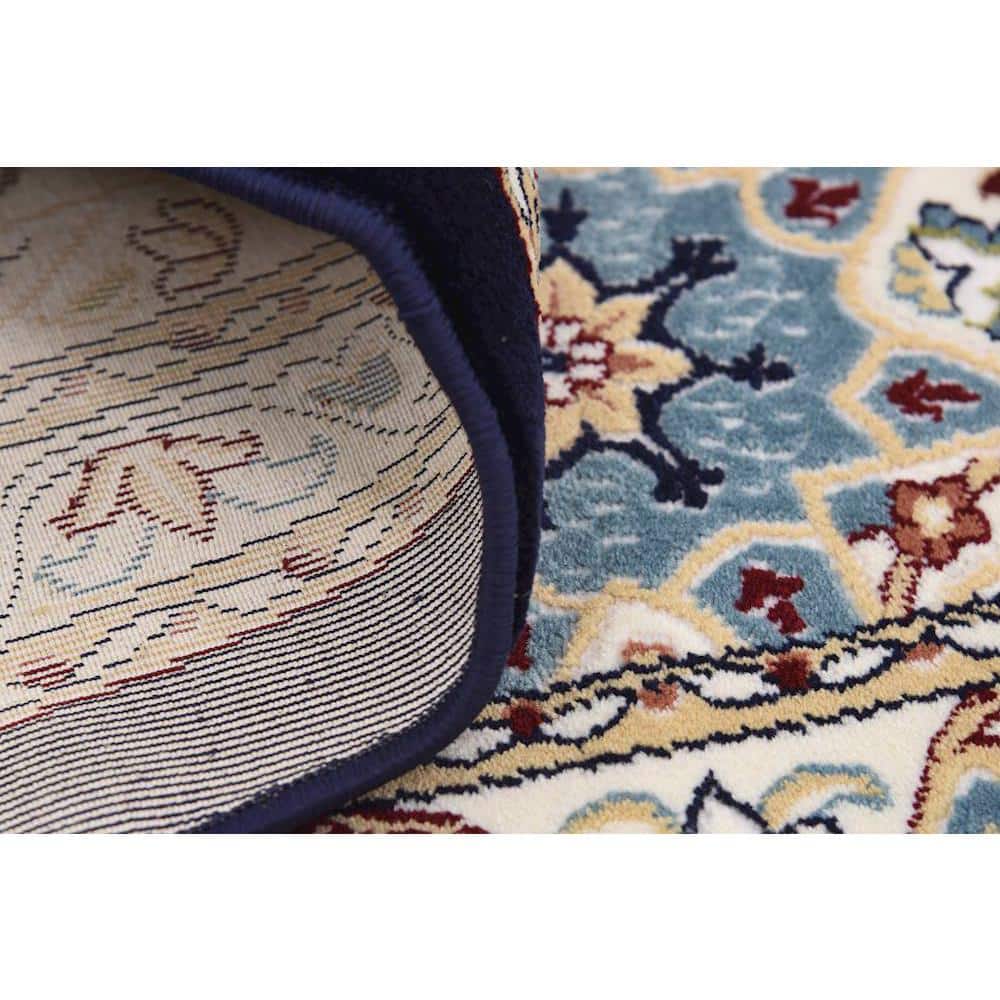 Navy Blue 10' Round Synthetic Easy Care Stain-Resistant Rug