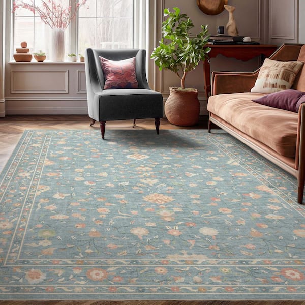 Apollo Serapi Yazd Traditioal Floral, Blue 5 ft. 3 in. x 7 ft. 3 in. Area Rug