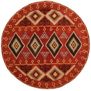 Heritage Red/Multi 8 ft. x 8 ft. Round Lodge Border Area Rug
