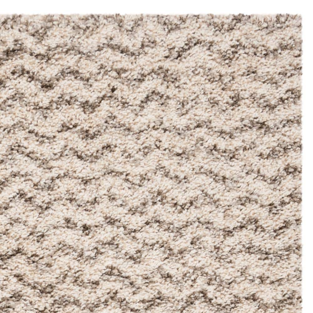 Ivory and Grey High Pile Shag Square Area Rug