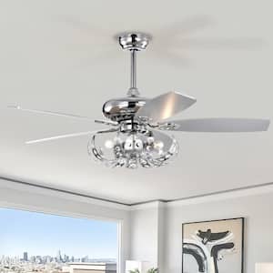 52 in. Reversible Blades Indoor Chrome Ceiling Fan with Lights Remote Control Included E12 Bulbs for Bedroom Living Room