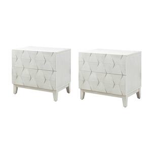 Diana White 2-Drawer Storage Nightstand with Adjustable Legs and Charging Station (Set of 2)