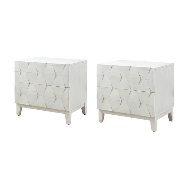 JAYDEN CREATION Diana White 2-Drawer Storage Nightstand with Adjustable Legs and Charging Station (Set of 2)