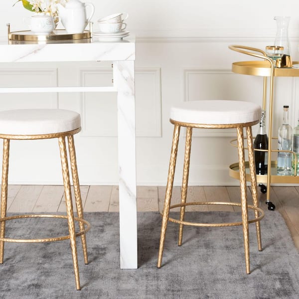Jessa 25.6 in. H Ivory Fabric and Gold Metal Counter Stool