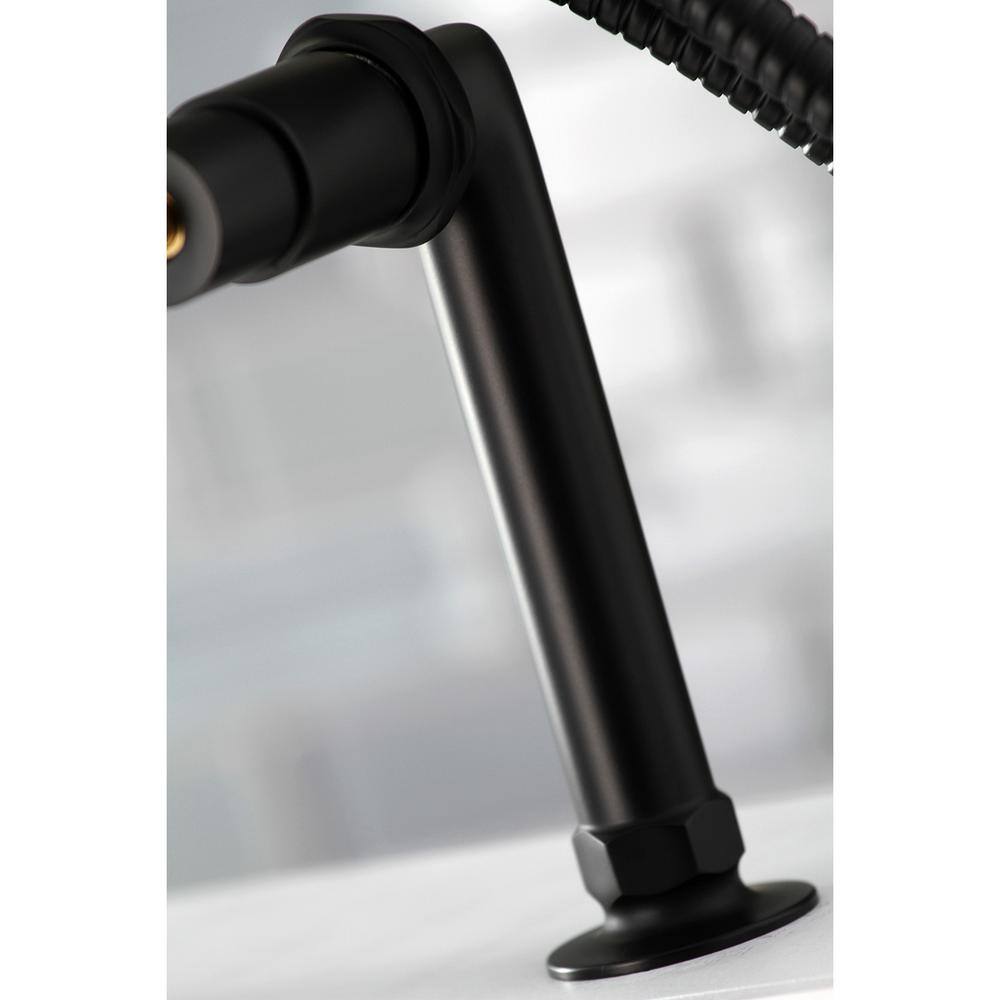 Matte Black Brass Deck Mount Tub Filler with Hand Shower