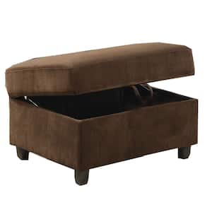 Brown Fabric Upholstered Rectangular Ottoman with Hidden Storage