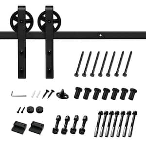 12 ft./144 in. J-Shaped Sliding Single Barn Door Hardware Kit with Large Wheel Rollers