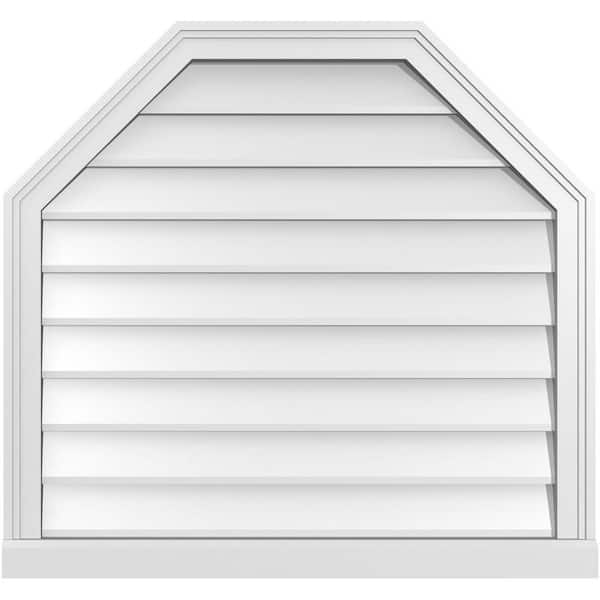 Ekena Millwork 32 in. x 30 in. Octagonal Top Surface Mount PVC Gable Vent: Decorative with Brickmould Sill Frame