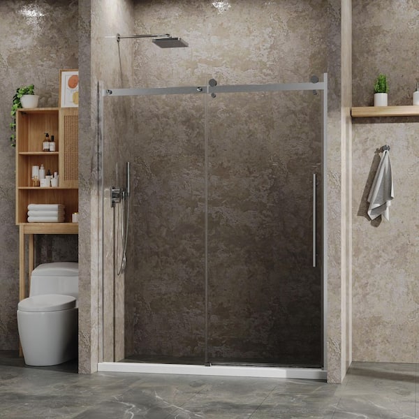 60 in. W x 72 in. H Single Sliding Frameless Shower Door in Matte Chrome with 1/4 in. Clear Tempered Glass