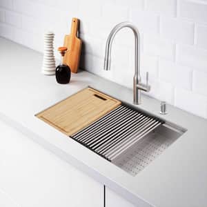 Zero Radius 27 in. Undermount Single Bowl 18 Gauge Stainless Steel Workstation Kitchen Sink with Pull-Down Faucet