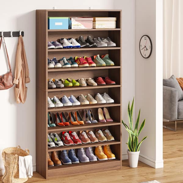 BYBLIGHT Lauren Light Brown H Shoe Cabinet 9-Tier Open