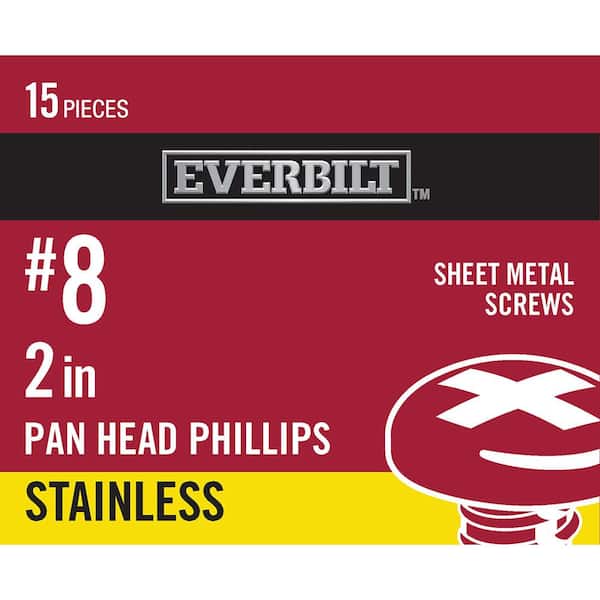 Everbilt #8 x 2 in. Phillips Pan Head Stainless Sheet Metal Screws (2-Pack)