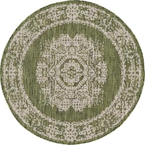 Green Timeworn Outdoor 4 ft. Round Area Rug