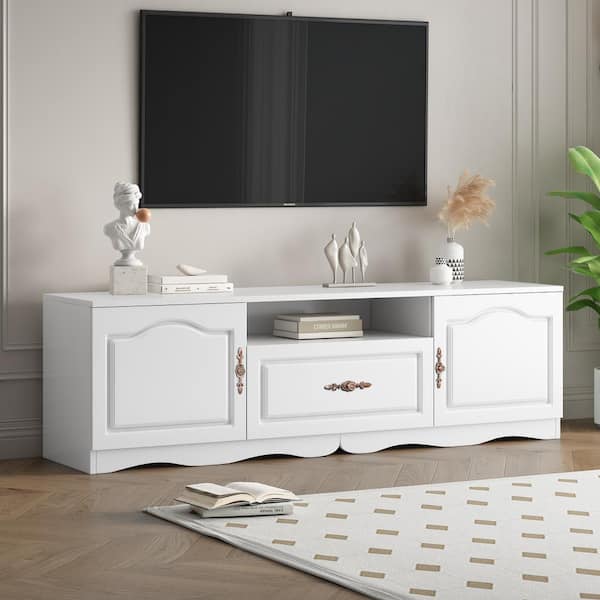 Unbranded White 65 in. TV Stand TV Console Cabinet Fits TVs up to 60 in. with 1 Shelf 1 Drawer and 2 Cabinets for Living Room