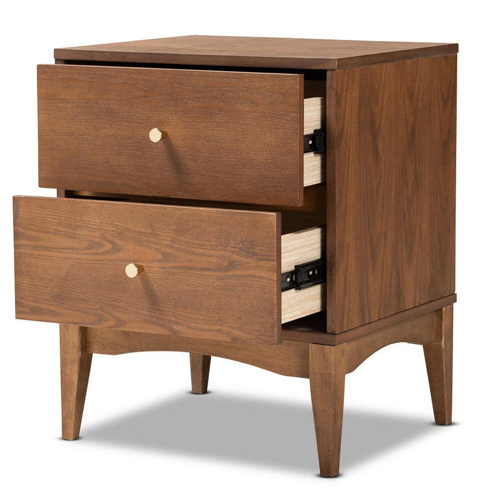 Ash Walnut 2-Drawer Mid-Century Modern Nightstand