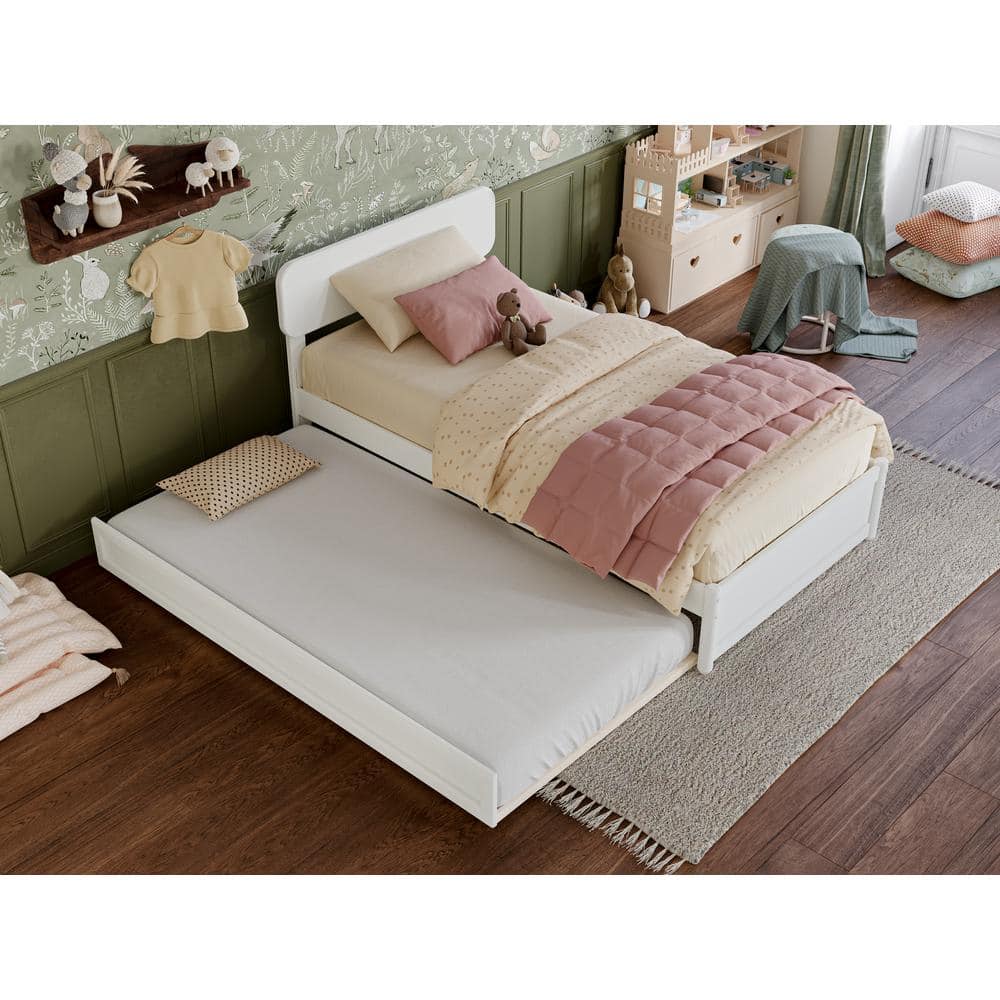 Capri White Twin Platform Bed with Trundle and Walnut Frame