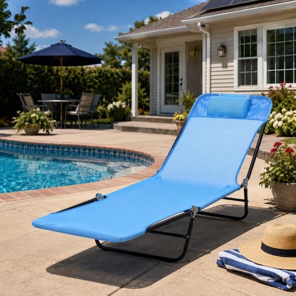 AOPSPS 72 in. Blue Steel Outdoor Chaise Lounge with Adjustable