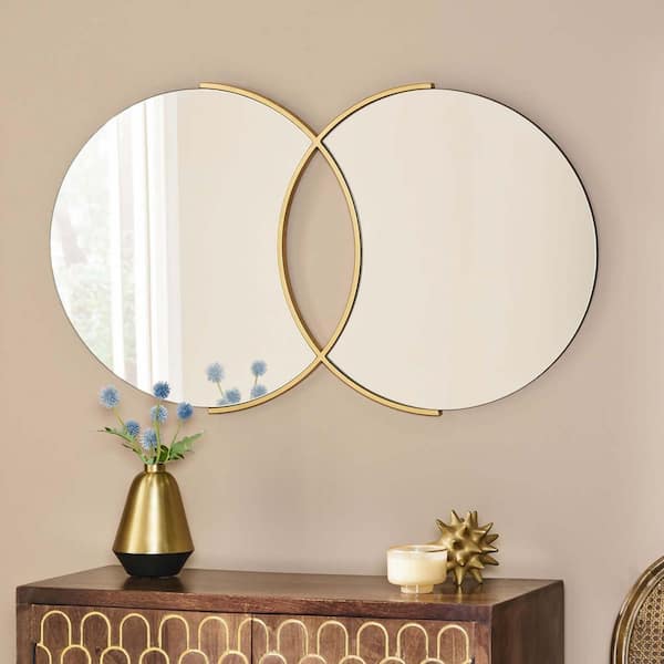 Unbranded 39.50 in. W x 23.00 in. H Modern Gorgeous Overlapping Round Wall Mirror,Gold Home Decorators Collection Vanity mirror