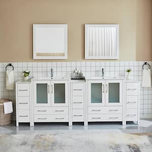 Brescia 96 in. W x 18 in. D x 36 in. H Bathroom Vanity in White with Double Basin Top in White Ceramic and Mirrors