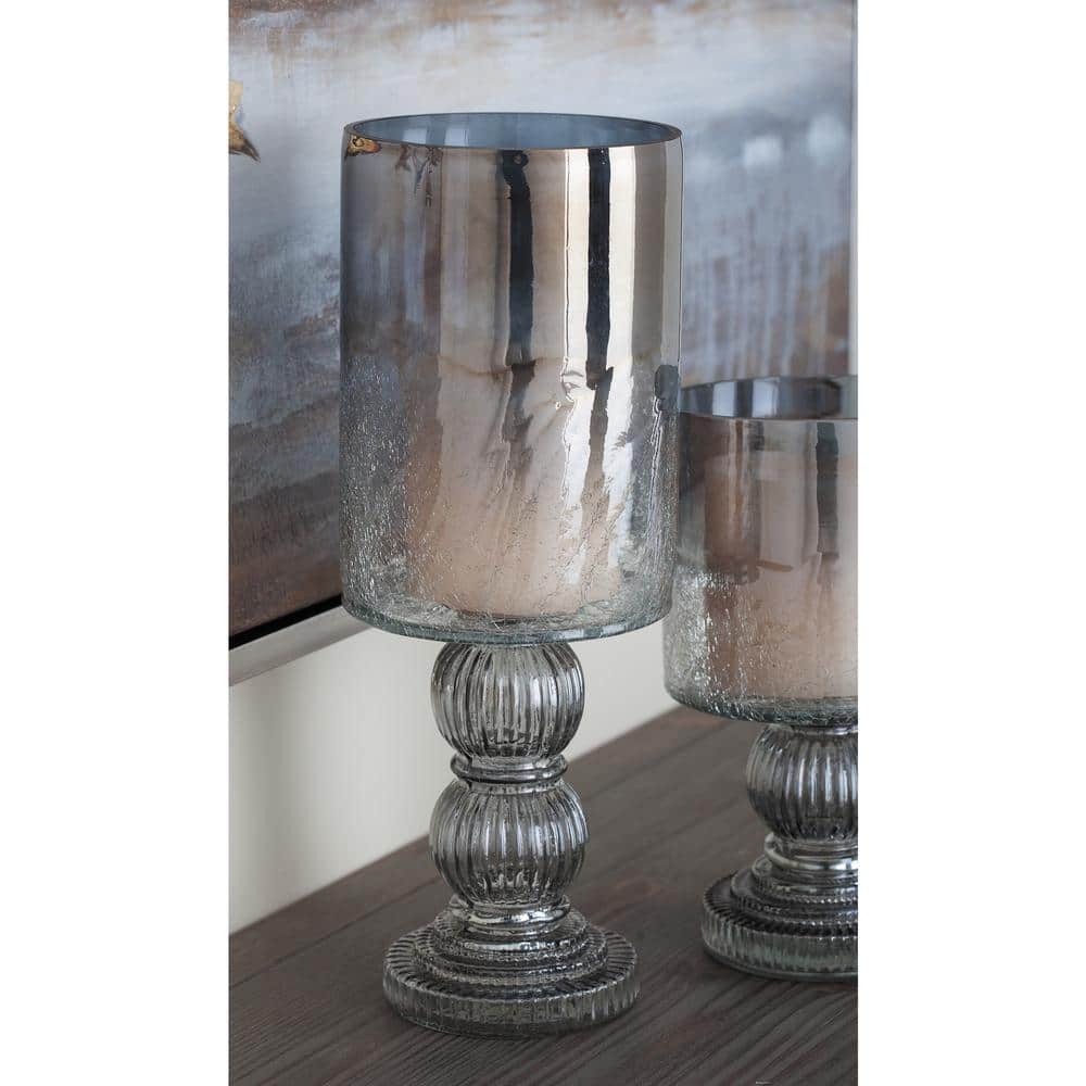 Elegant 16" Black and Smoky Gray Glass Hurricane Candle Lantern