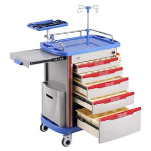 Utility cart Blue Steel Kitchen Cart with 5 Tiers Lab Carts Mobile Medical Cart with 5-Drawers and 2 Trash Cans