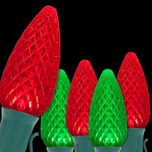 OptiCore 49 ft. 50-Light LED Red and Green Faceted C9 String Light Set