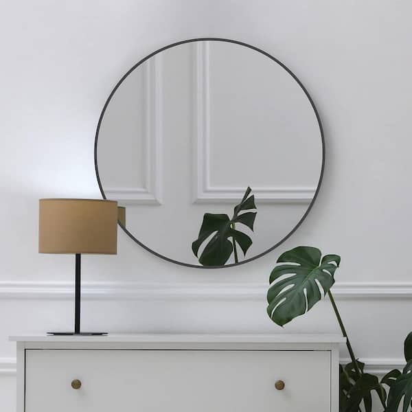 Unbranded 24 in. W x 24 in. H Round Framed for Wall Decorative Bathroom Vanity Mirror in Black