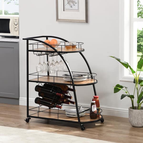 BYBLIGHT Clarine Natural 4-Tier Narrow Bar Cart with Wheels and Handle Storage  Shelf for Small Space BB-JW0384DT - The Home Depot