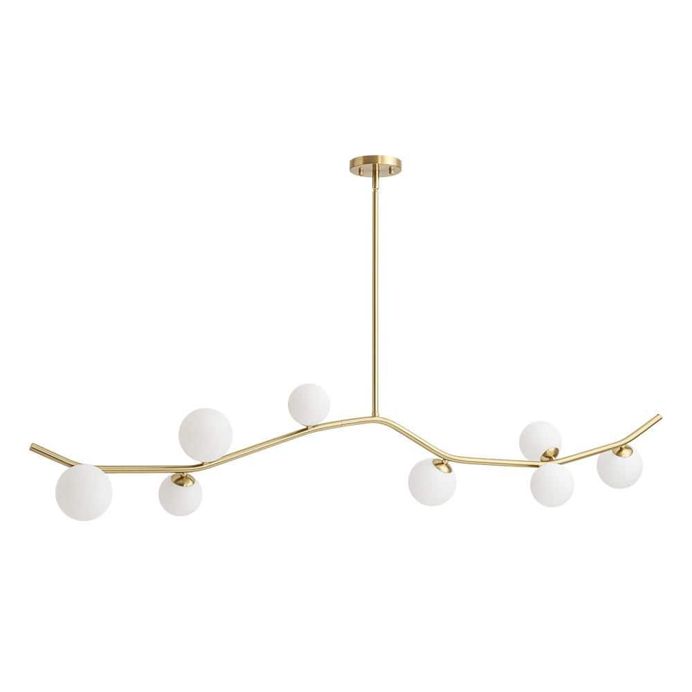 Ceder 8-Light 61 in. W Brass Chandelier Linear Modern Chandelier with Opal Glass for Kitchen Island price history on PriceWatchPro