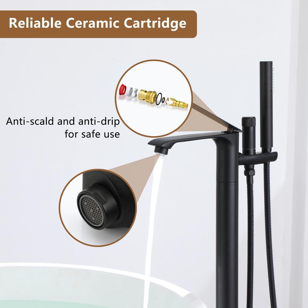 Matte Black Freestanding Tub Filler Faucet with Handheld Shower