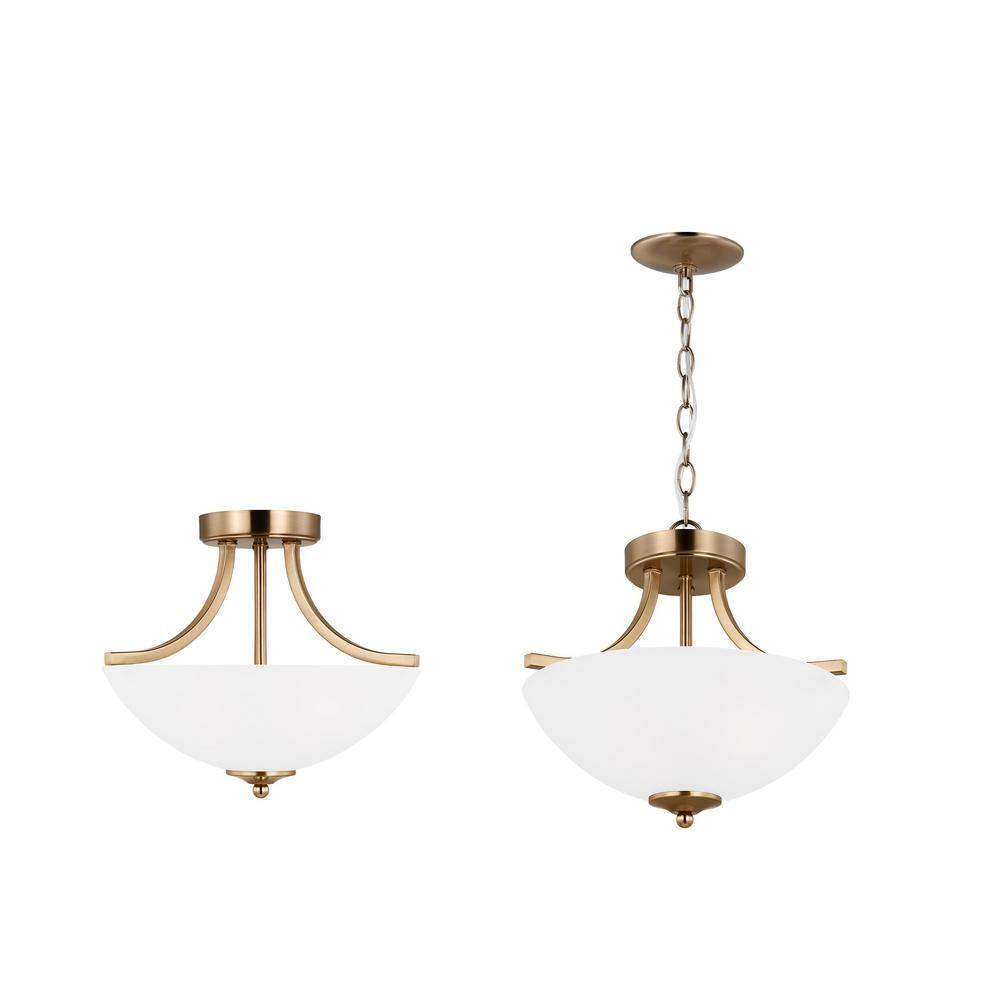 Satin Brass Geary 2-Light Bowl Pendant with Etched Glass