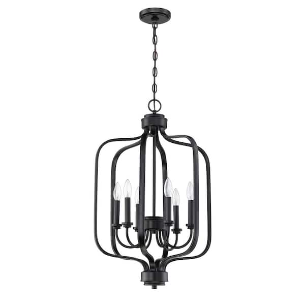 CRAFTMADE Bolden 60-Watt 6-Light Flat Black Finish Hanging Foyer Kitchen Dining Pendant Light, No Bulbs Included