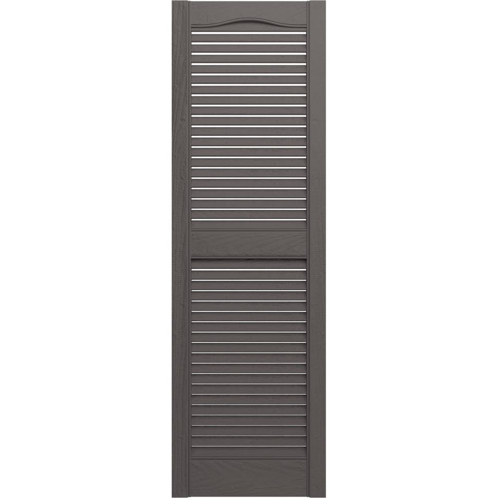Builders Edge 12 in. x 52 in. Louvered Vinyl Exterior Shutters Pair in