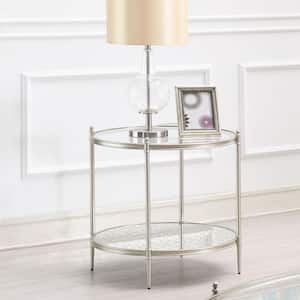 Zaba 24 in. Glass Top and Silver Finish Oval Glass End Table with No Additional Features