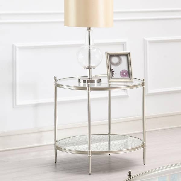 Acme Furniture Zaba 24 in. Glass Top and Silver Finish Oval Glass End Table with No Additional Features