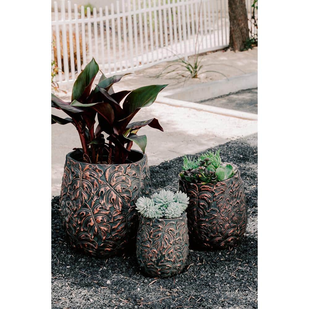 Modern Brown and Bronze Fiberstone Outdoor Indoor Planter Set