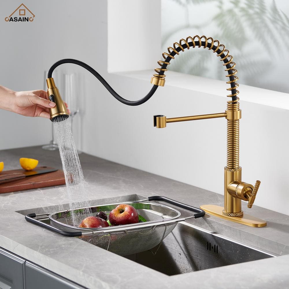 Brushed Gold Stainless Steel Pull Down Kitchen Faucet with Spray